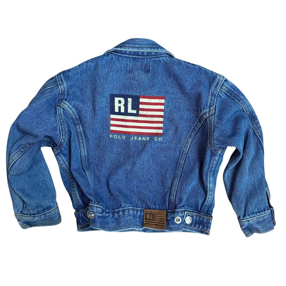 Ralph Lauren 4T Vintage Denim Jacket Kids Polo Jeans Co. Boys USA Flag